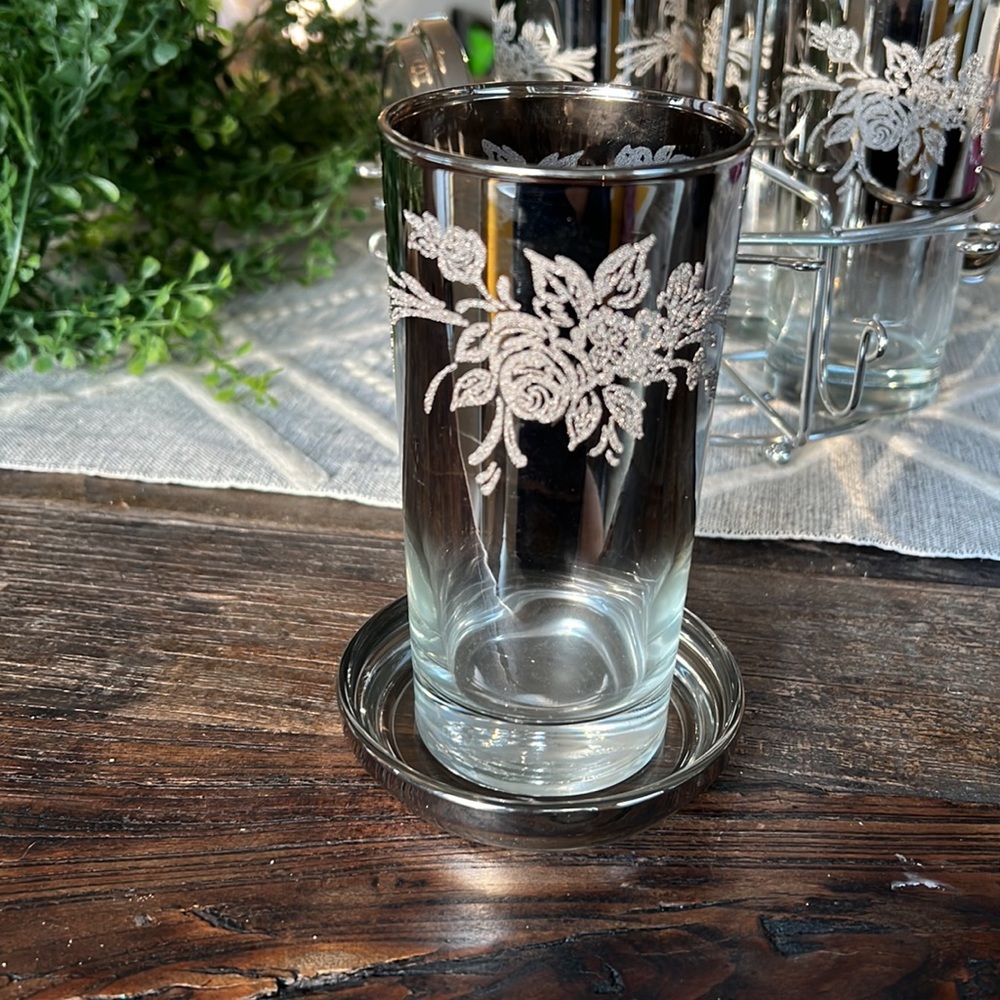 Vintage Black and Silver Floral Drinkware Set - Picture 5 of 11